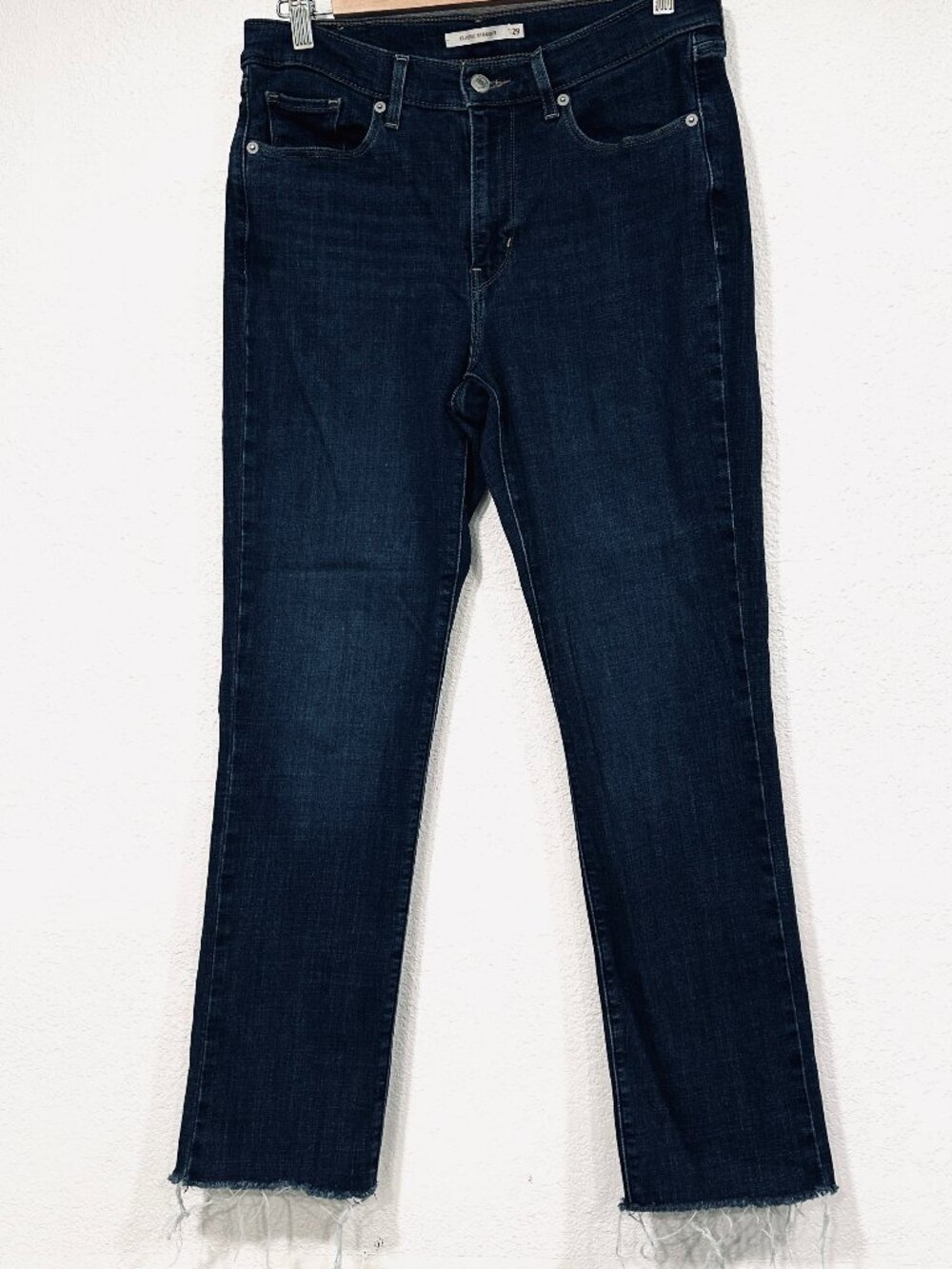 Levis Classic Straight Jeans Indigo Stretch Frayed Hem W30xL28.5" Womens Size 8